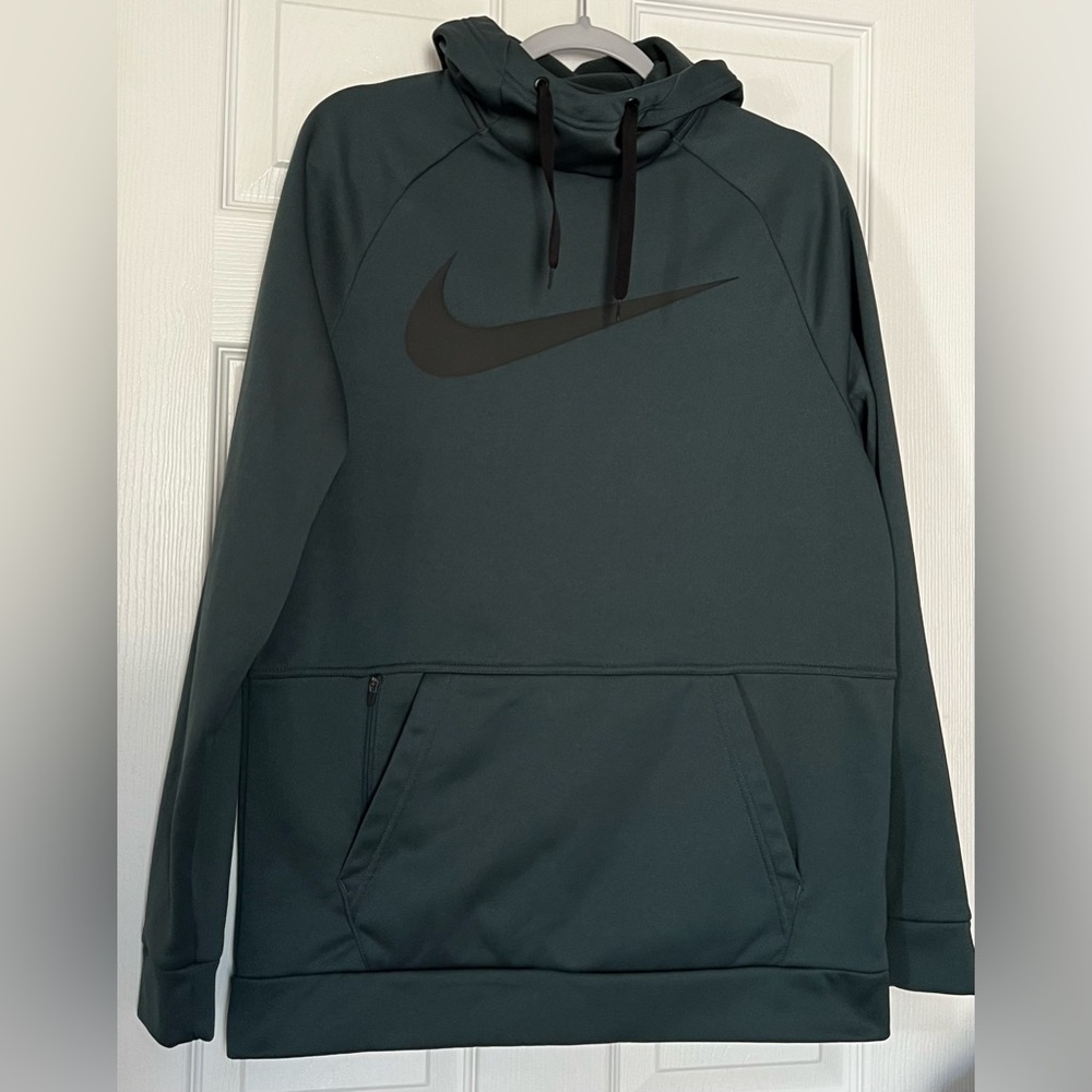 Nike Therma Dri-Fit Men’s Deep Jungle Green Black Swoosh Training Hoodie Medium